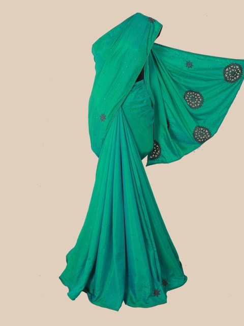 

Pothys Green Embellished Beads and Stones Art Silk Heavy Work Saree