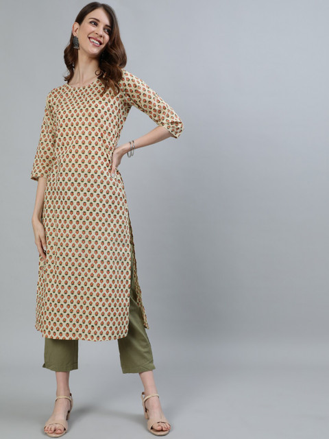 

AASI - HOUSE OF NAYO Women Beige Ethnic Motifs Printed Kurta