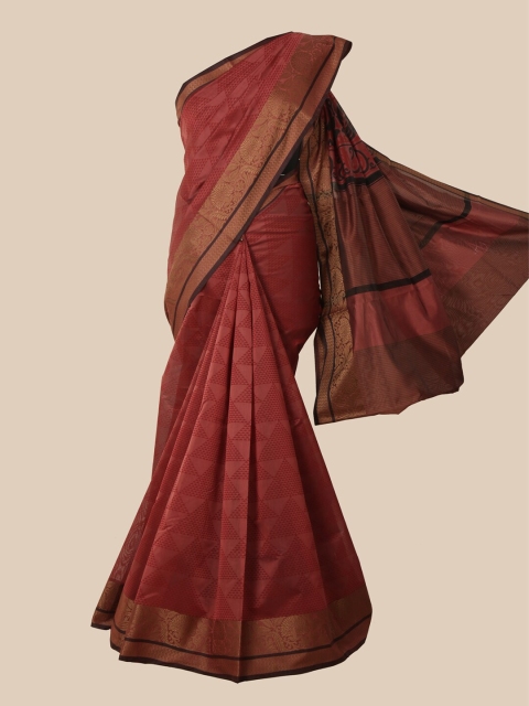 

Pothys Maroon & Brown Geometric Printed Chanderi Saree