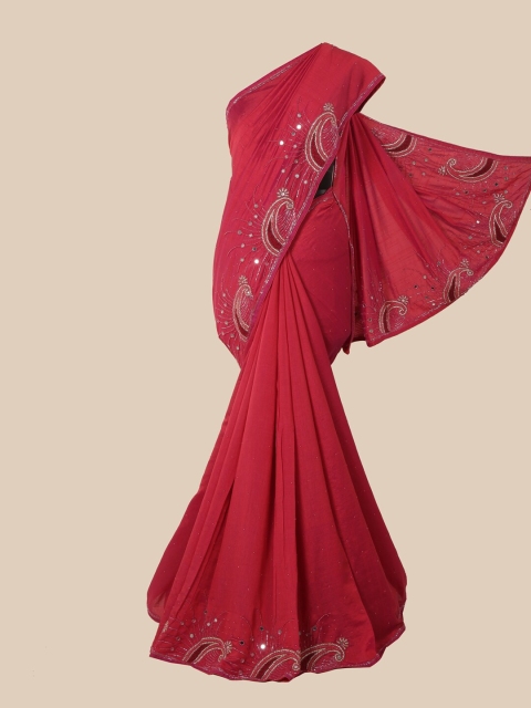 

Pothys Magenta Embellished Beads and Stones Art Silk Saree