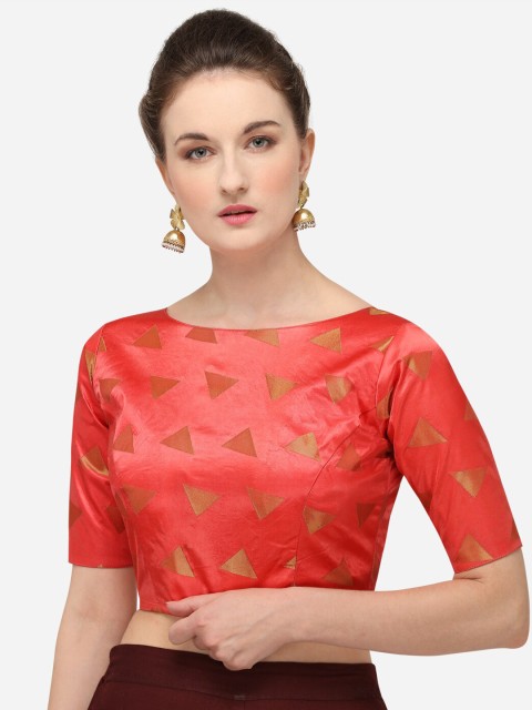 

Fab Dadu Women Peach Woven-Design Silk Blouse