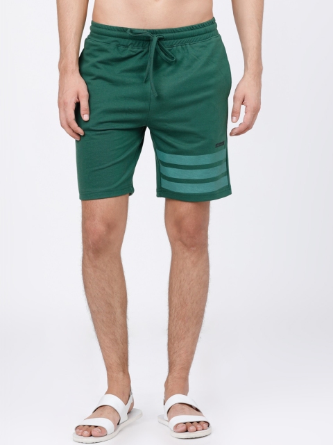 

The Indian Garage Co Men Green Striped Mid-Rise Sports Shorts