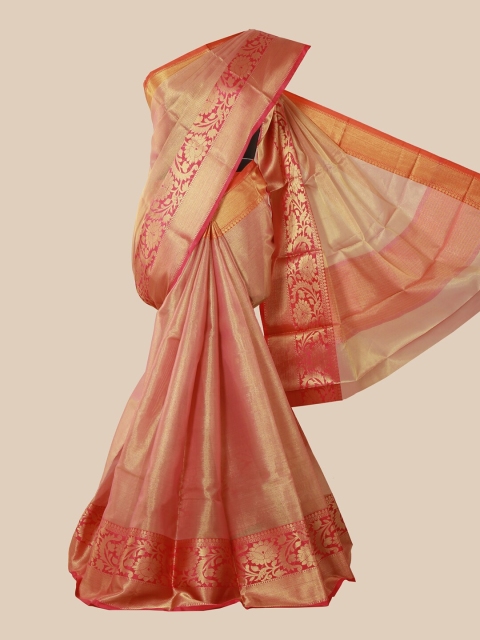 

Pothys Pink & Gold-Toned Zari Tissue Saree