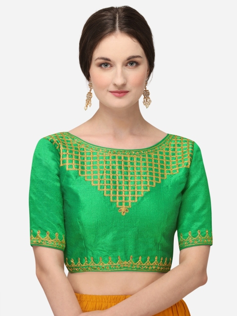

Fab Dadu Green & Gold-Coloured Zari Embroidered Silk Saree Blouse