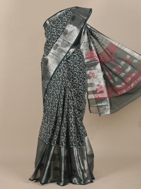 

Pothys Green & White Floral Zari Saree