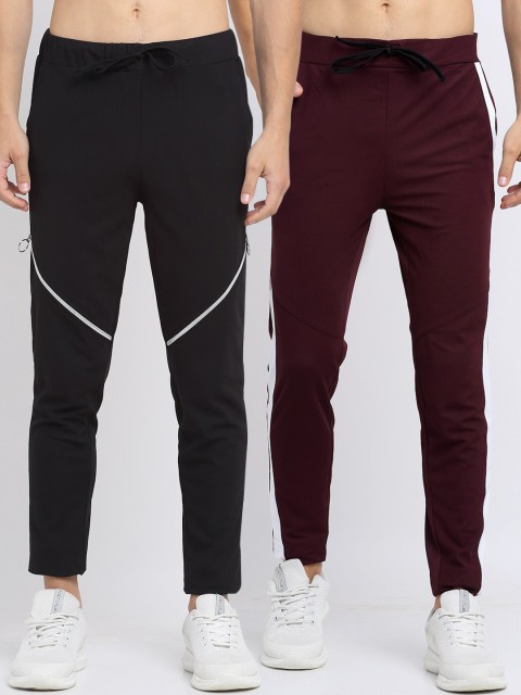 

NEUDIS Men Pack Of 2 Solid Structured Slim-Fit Track Pants, Maroon