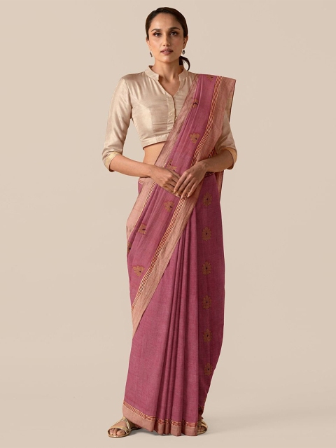 

Taneira Pink & Beige Floral Zari Pure Cotton Saree