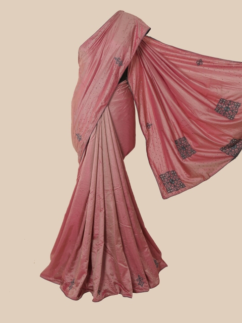 

Pothys Pink & Grey Embellished Beads and Stones Art Silk Saree