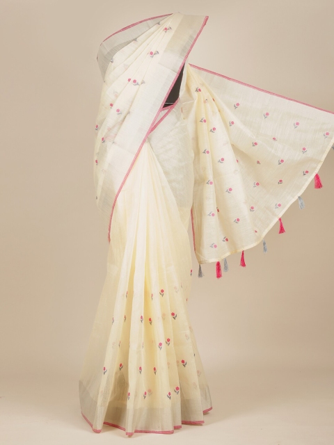 

Pothys Cream & Pink Floral Zari Pure Cotton Saree