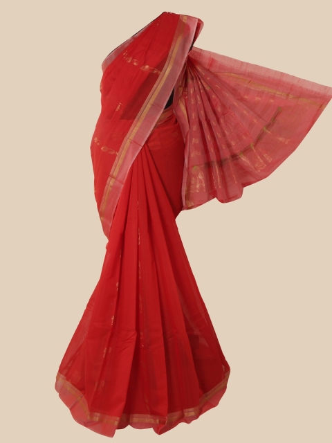 

Pothys Red & Gold-Toned Floral Pure Silk Kanjeevaram Saree