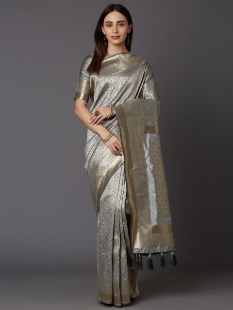 

Mitera Grey & Gold-Toned Woven Design Zari Silk Blend Saree