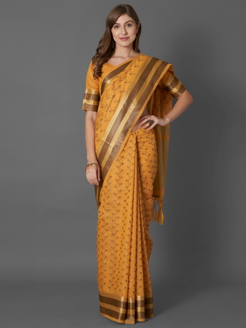

Mitera Yellow & Brown Ethnic Motifs Silk Blend Saree