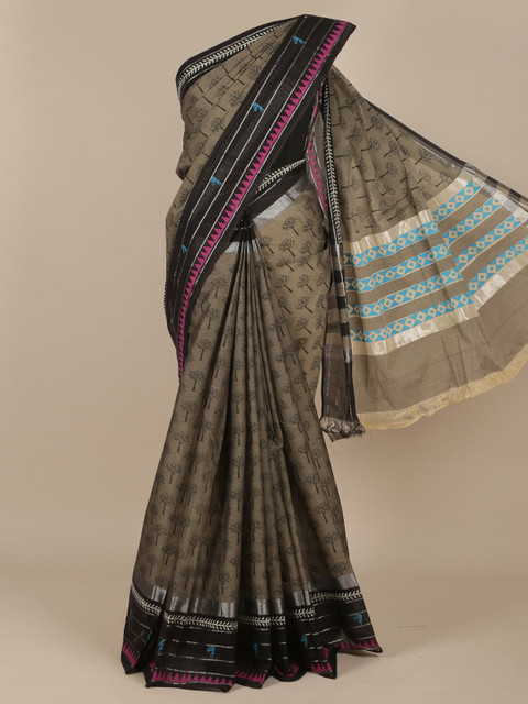 

Pothys Grey Ethnic Motifs Zari Saree