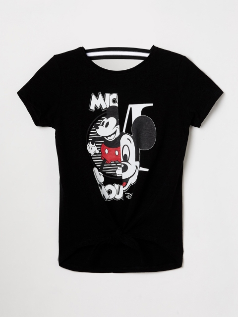 

Fame Forever by Lifestyle Girls Black Mickey Mouse Printed Pure Cotton Regular Top