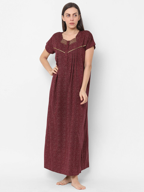 

Sweet Dreams Maroon Printed Maxi Nightdress