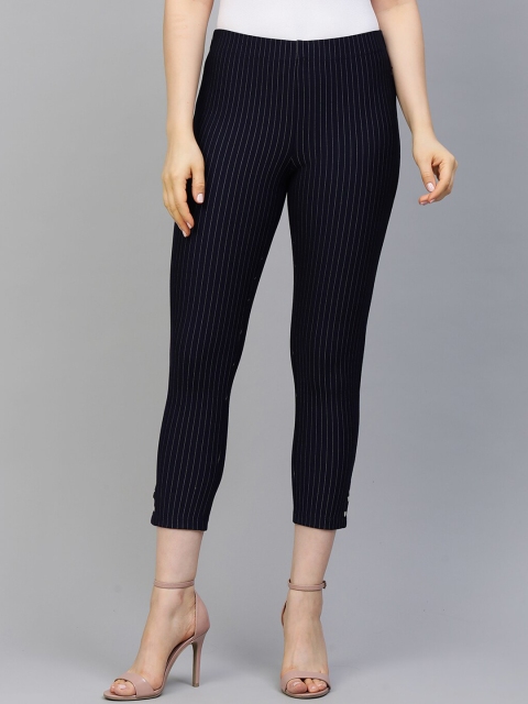 

Chemistry Women Navy Blue Striped Skinny Fit Ankle Length Treggings