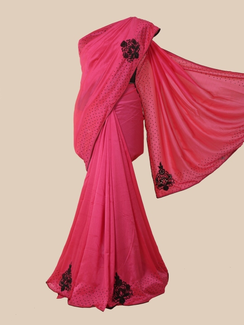 

Pothys Pink & Purple Floral Beads and Stones Art Silk Saree