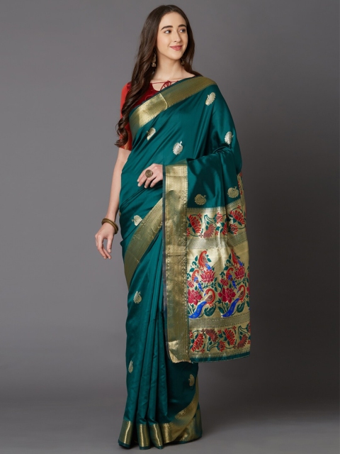 

Mitera Green Woven Design Zari Silk Blend Saree