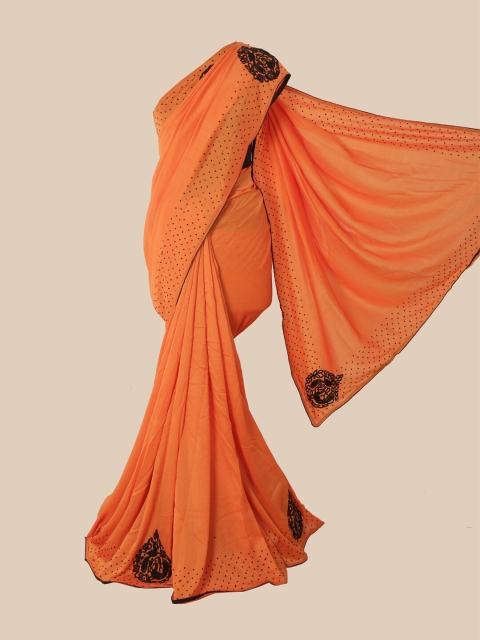 

Pothys Orange & Black Embellished Art Silk Saree