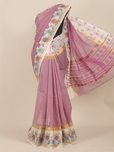 

Pothys Pink & White Floral Zari Saree
