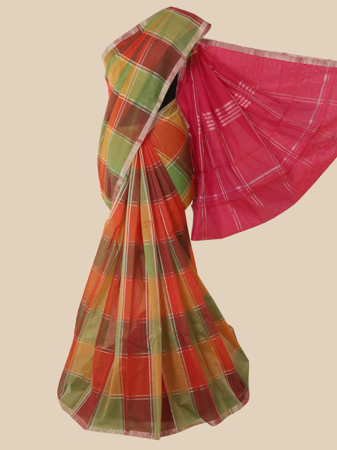 

Pothys Green & Pink Checked Zari Pure Silk Kanjeevaram Saree