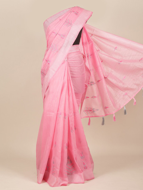 

Pothys Pink & Grey Floral Pure Cotton Saree