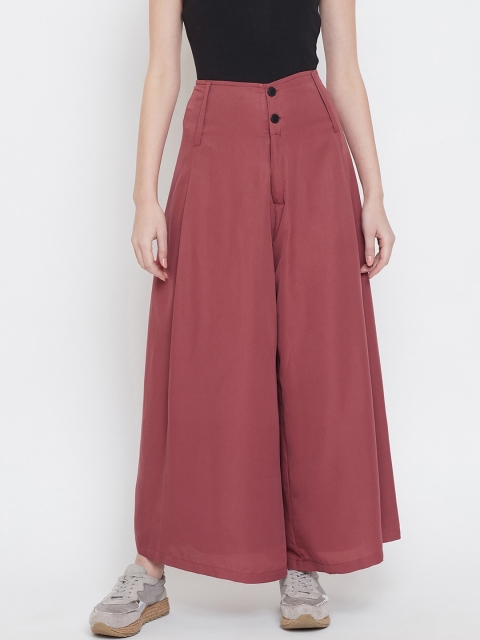 TULIP 21 Women Coral Flared High-Rise Pleated Parallel Trousers
