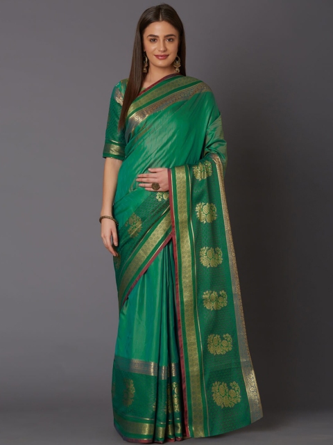 

Mitera Green & Gold-Toned Ethnic Motifs Zari Silk Blend Saree