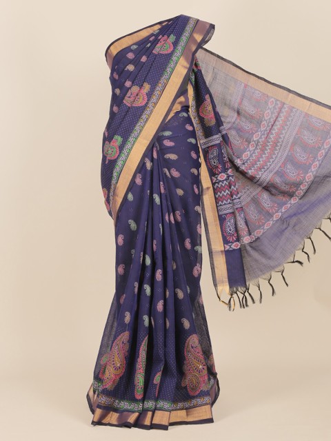 

Pothys Navy Blue & Pink Paisley Zari Saree