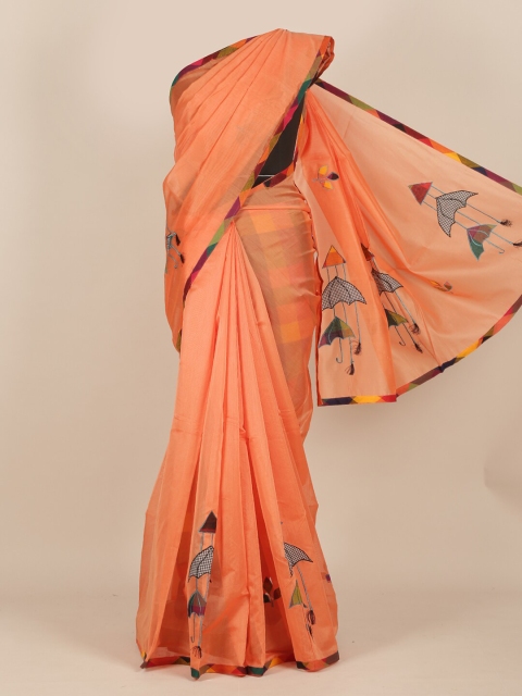

Pothys Peach & Grey Solid Saree