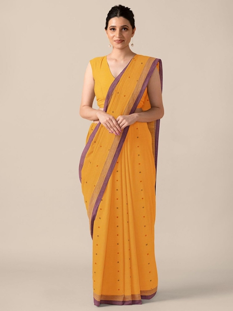 

Taneira Yellow & Purple Woven Design Bengal Cotton Saree