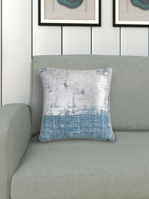 

Home Centre Teal Blue & Silver-Coloured Aurora Abstract Velvet Printed Cushion