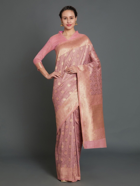 

Mitera Mauve & Gold-Toned Ethnic Motifs Zari Silk Blend Banarasi Saree