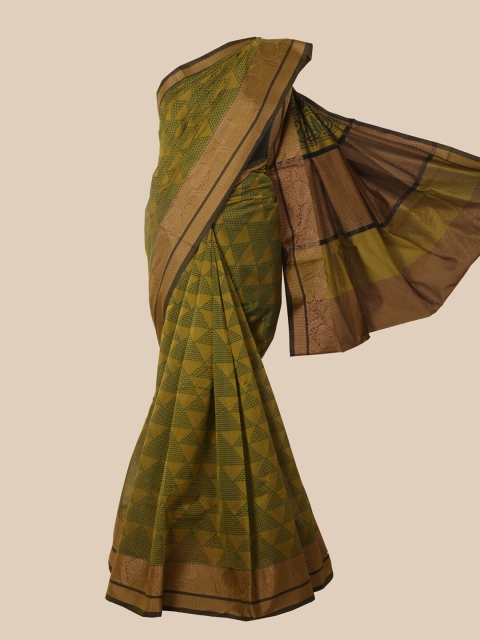 

Pothys Green & Gold-Toned Woven Design Chanderi Saree