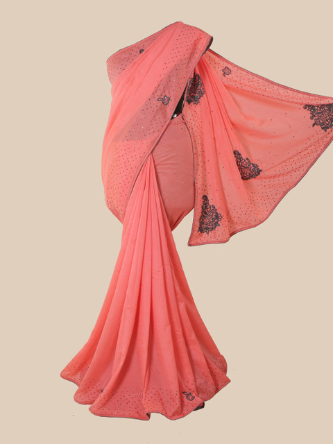 

Pothys Peach Ethnic Motif Sequinned Art Silk Saree