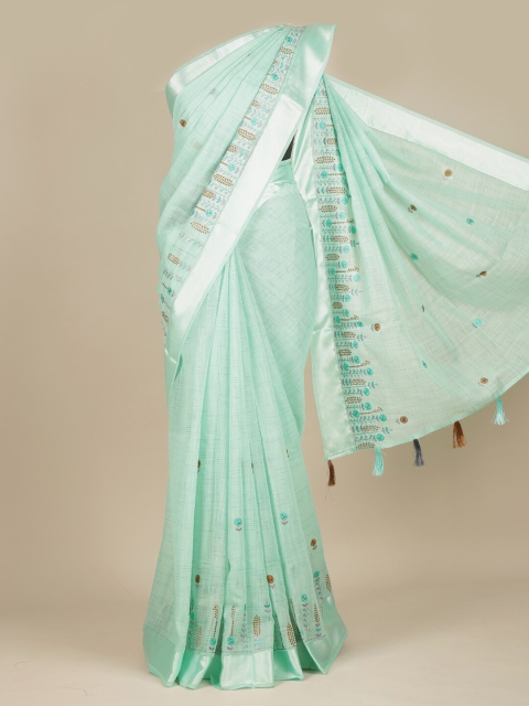 

Pothys Sea Green & Brown Floral Zari Pure Cotton Saree