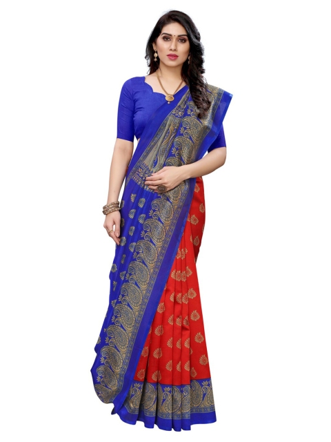 

KALINI Blue & Red Paisley Half and Half Saree