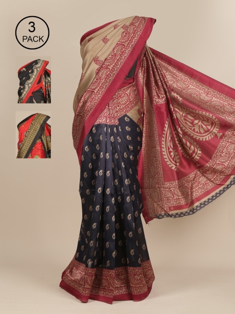 

Pothys Pack of 3 Ethnic Motifs Jute Silk Saree, Grey