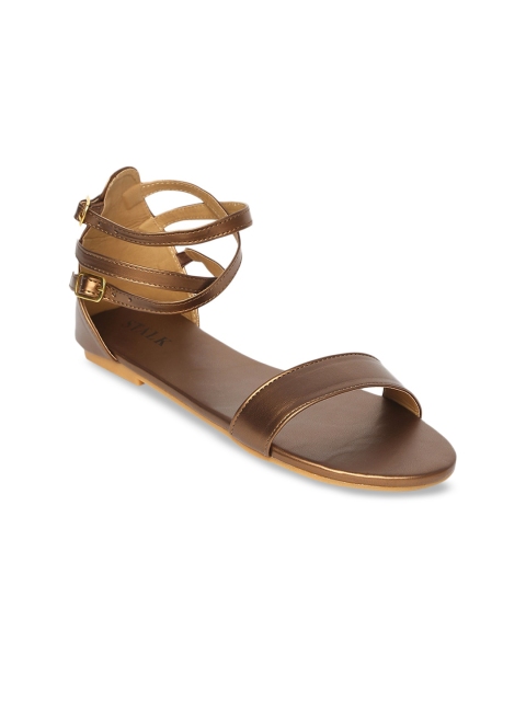 

STALK Women Copper Open Toe Flats with Buckles