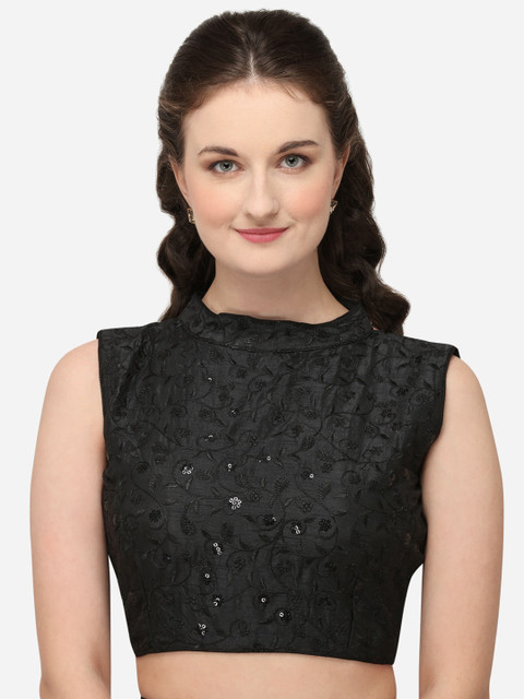 

Fab Dadu Women Black Sequinned Silk Saree Blouse