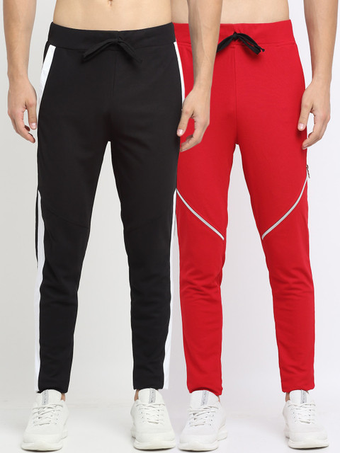 

NEUDIS Men Pack Of 2 Solid Slim-Fit Track Pants, Black