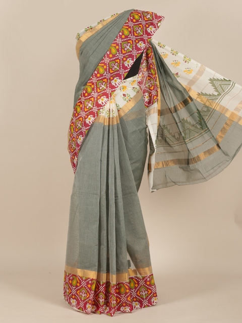 

Pothys Grey & White Ethnic Motifs Zari Saree