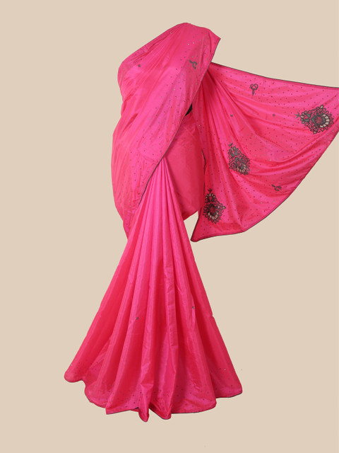 

Pothys Pink & Grey Beads and Stones Art Silk Saree