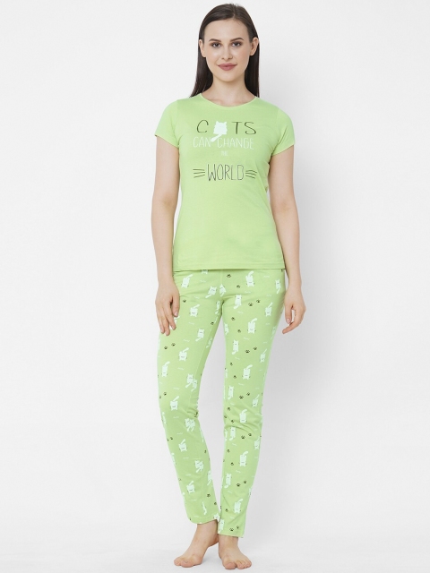 

Sweet Dreams Women Green & White Printed Night suit