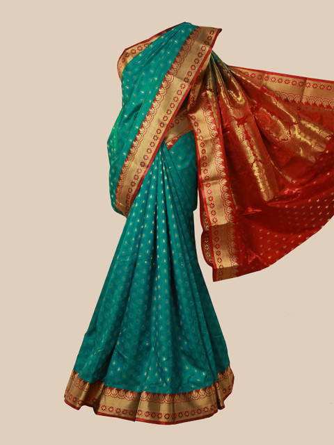 

Pothys Women Green & Red Woven Design Satin Silk Banarasi Saree
