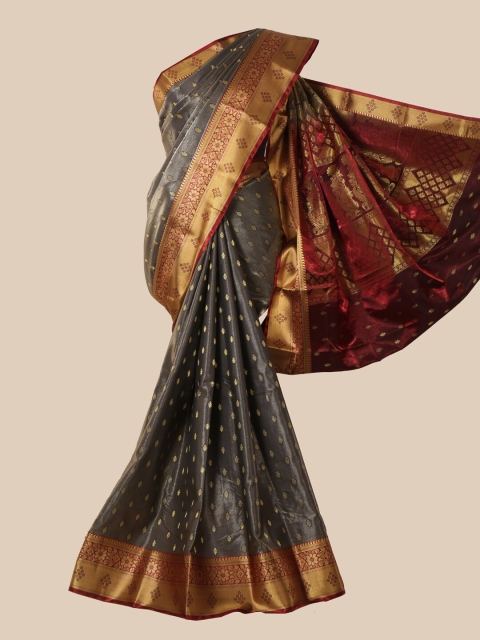

Pothys Women Grey & Maroon Woven Design Satin Silk Banarasi Saree