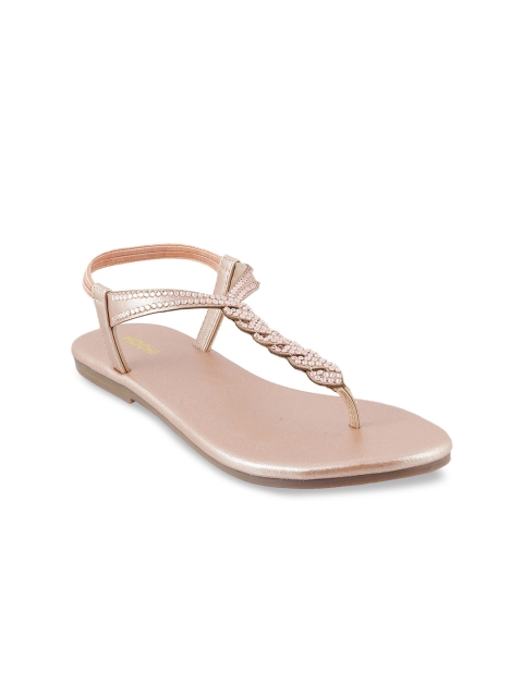 

Mochi Women Beige Embellished T-Strap Flats