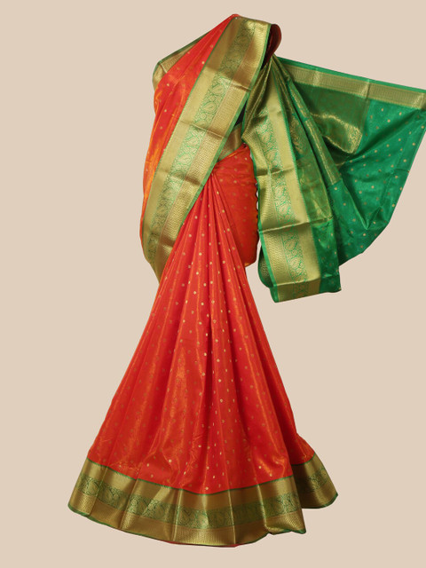 

Pothys Orange & Green Woven Design Satin Banarasi Saree