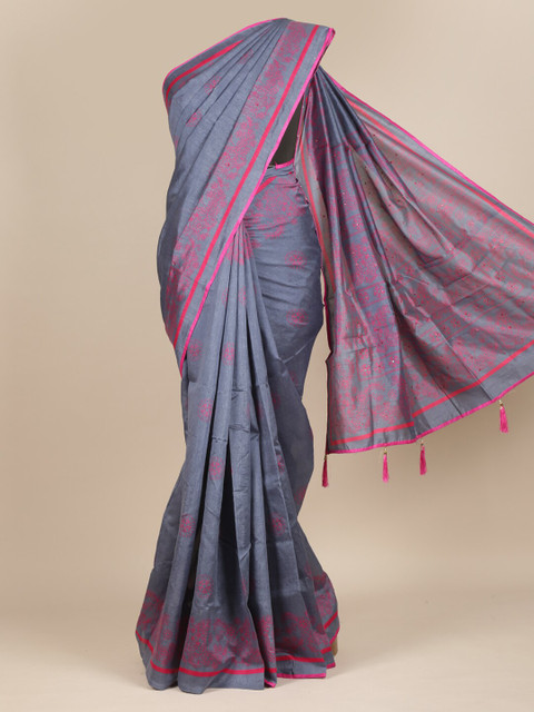 

Pothys Grey & Pink Floral Saree