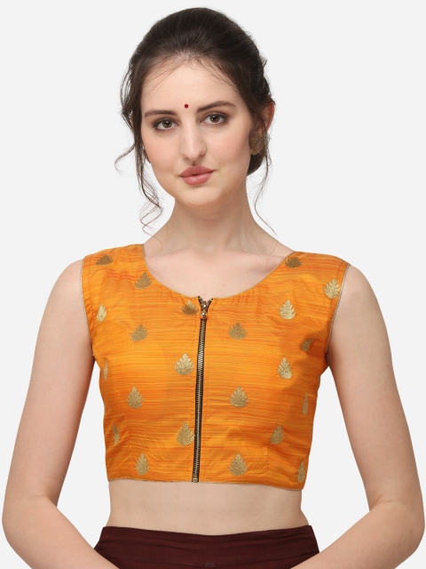 

Fab Dadu Women Orange & gold-Coloured Embroidered Jacquard Saree Blouse